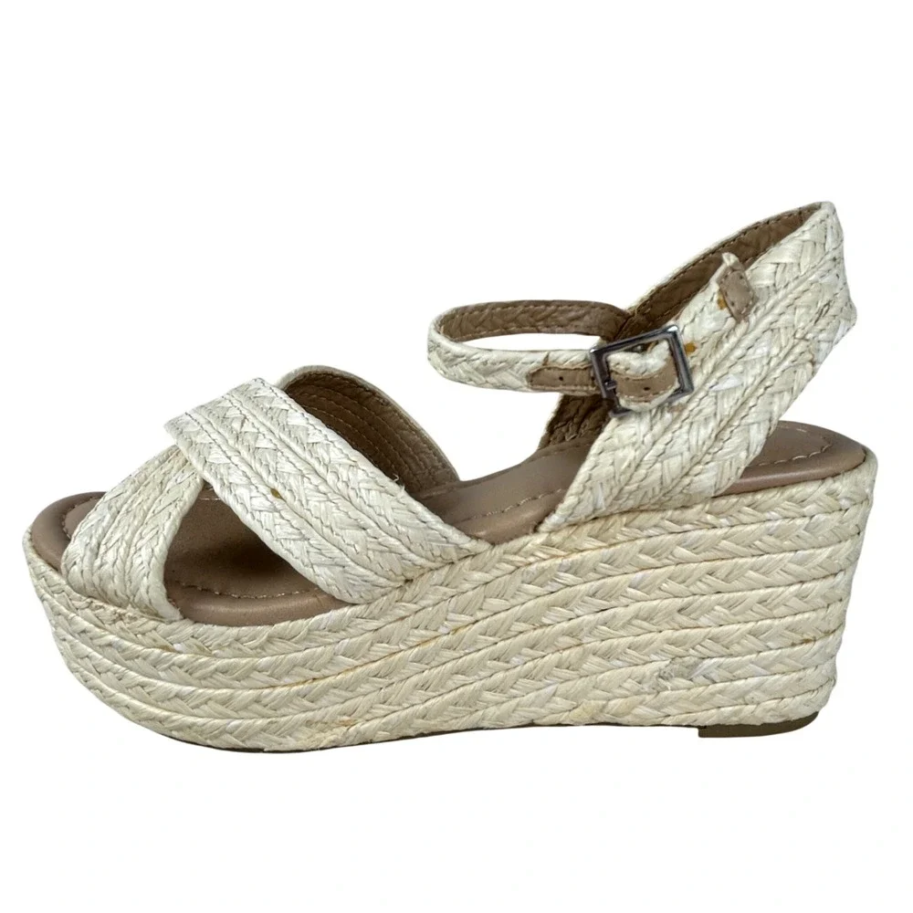 LC Lauren Conrad Galena Natural Woven Braided Wedge Platform Sandals Womens 8.5